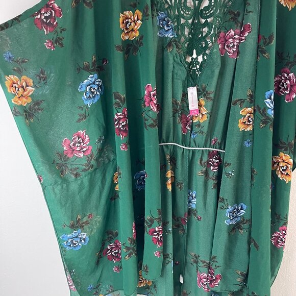Floral Green Sheer Kimono Cardigan With Lace Back & Tie Waist - Picture 5 of 13